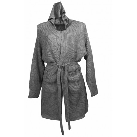 Vestaglia invernale donna Admas con cintura lana acrilico Grigio