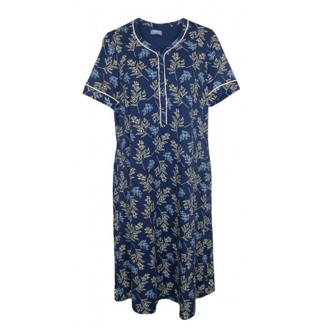 Camicia da notte estiva Abito casa donna in viscosa Linclalor 02301 fiori blu