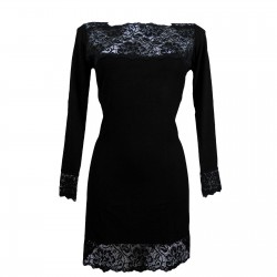 Sottoveste Abito Vestito manica lunga micromodal pizzo Tramonte nero