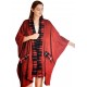 Vestaglia Poncho Mantella in pile donna Invernale bordo scozzese tartan rosso