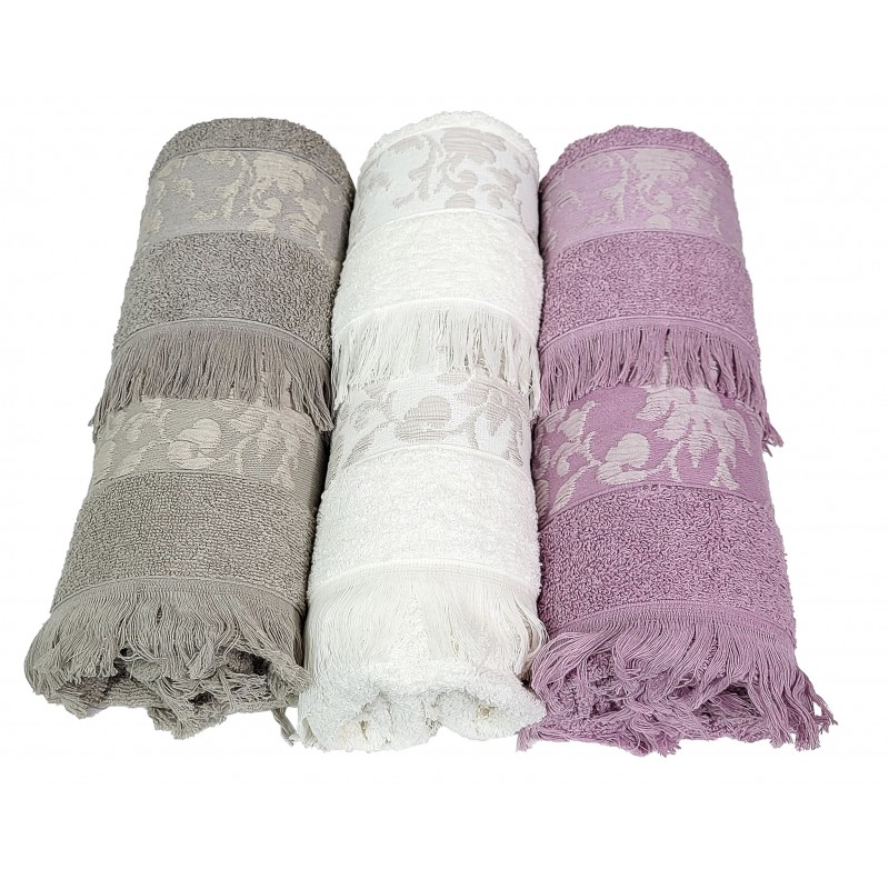3 asciugamani più 3 ospiti bagno spugna di cotone Antica Tessitura con  frangia - Dolce Casa Biancheria