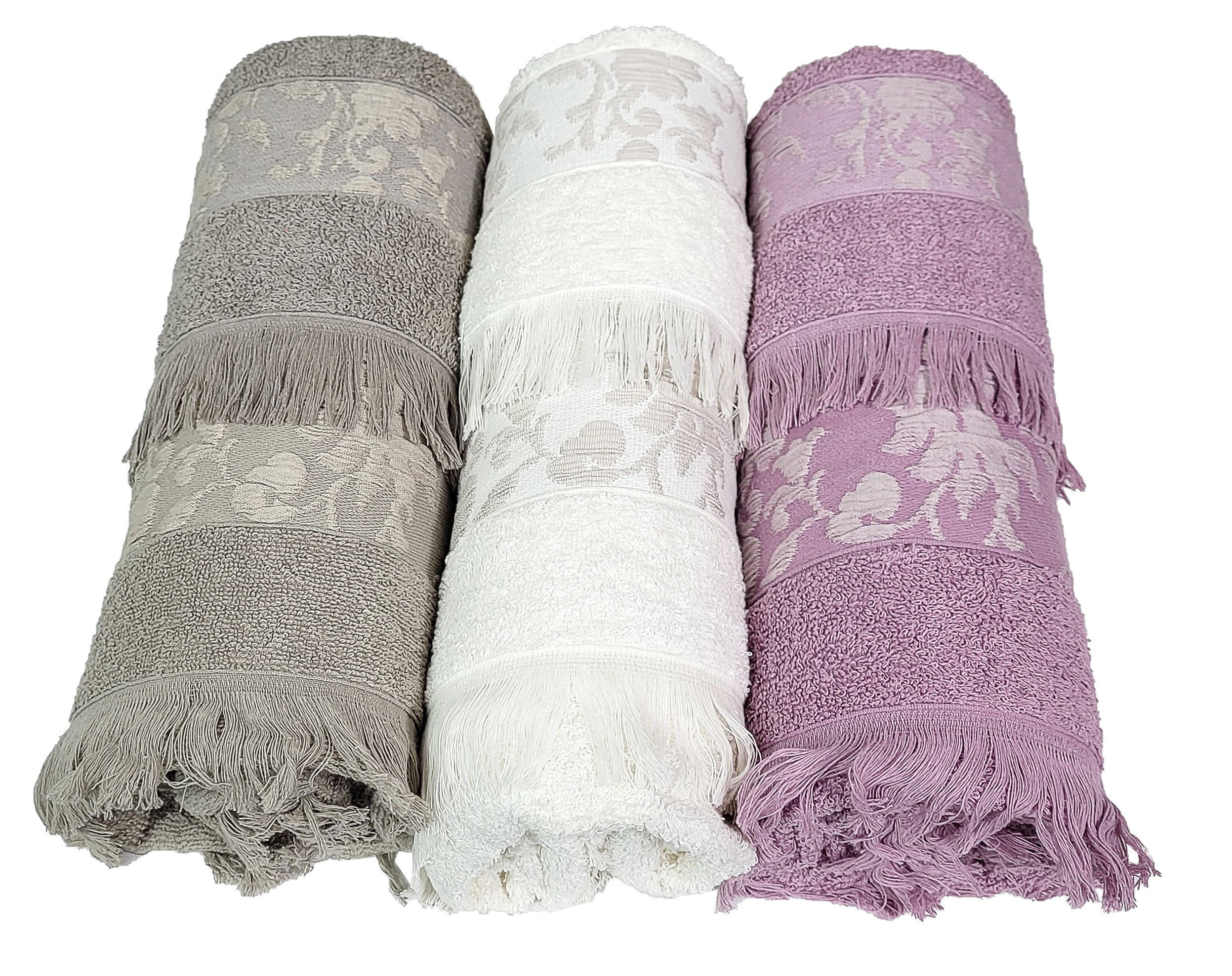 Lotto 3 asciugamani antichi teli bagno grandi canapa ricamato mano frange