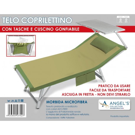 Telo Copri lettino mare microfibra Cuscino Gonfiabile Tasche Angel's tinta unita