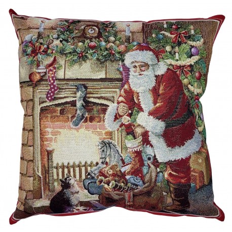 Cuscino arredo con Imbottitura Gobelin Maestri Cotonieri Babbo Natale Albero