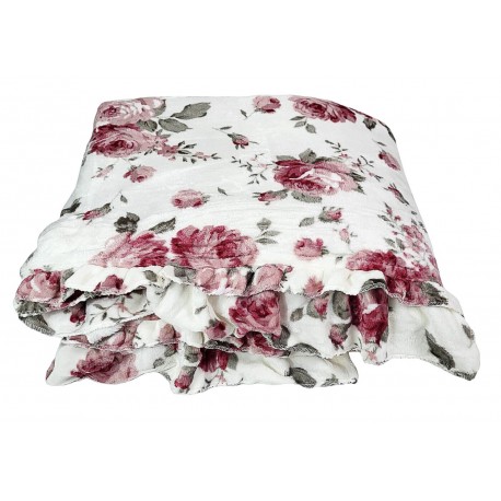  Coperta Plaid pile coral con balza tartan rose cashemire singolo matrimoniale