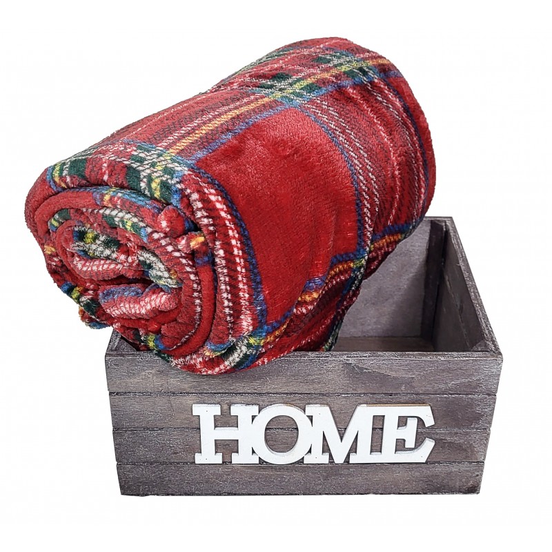 Coperta plaid pile coral 130x160 con cassetta in legno tartan scozzese  fiocchi - Dolce Casa Biancheria