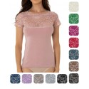 Maglia donna manica corta in micromodal e pizzo Tramonte Cherie