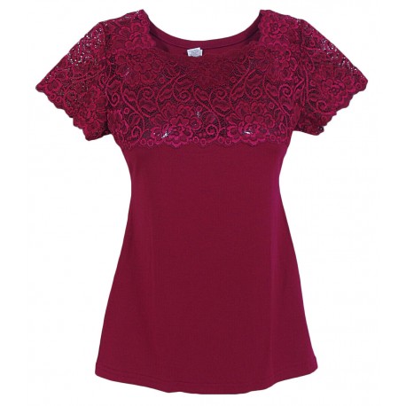 Maglia donna manica corta in micromodal e pizzo Tramonte Cherie