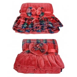 Coperta Plaid in pile Natale Idea Regalo Linea Oro 130x160 volant Tartan rosso