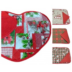 SET COLAZIONE Trapuntato in cotone + 1 tovagliolo Gnomi Natalizio Tartan Cuore