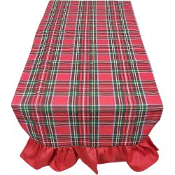 Runner rettangolare Centrotavola rettangolare Hessense in tartan rosso con volants di Natale