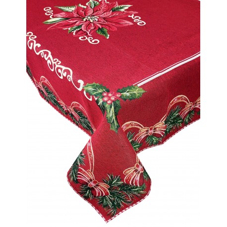 Copritavolo rettangolare Tovaglia in gobelin per 6 e 12 posti Agrifoglio Natale Xmas rosso