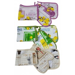  Set cucina 3 pezzi Guantone Presina e Strofinaccio Preziosa Limoni Parigi