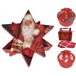 Confezione Idea regalo con strofinaccio a nido d'ape rosso Babbo Natale Stella