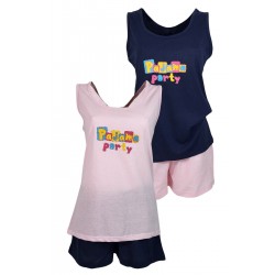 Pigiama party Donna estivo pantaloncino Spalla larga Puro Cotone Lorena rosa