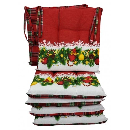 SEI coprisedia cuscino sedia imbottito Natalizio con laccetti gnomi e palline di Natale