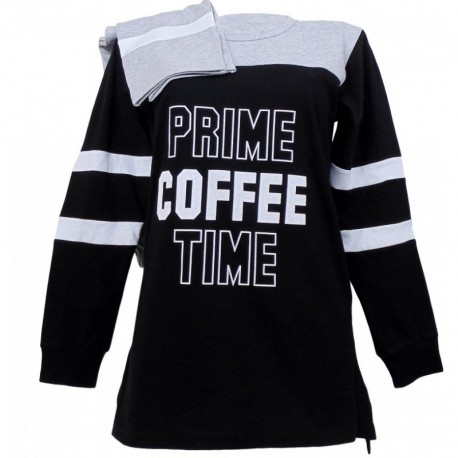  Pigiama Tuta donna in puro Cotone manica lunga Character Love Cuori Coffee