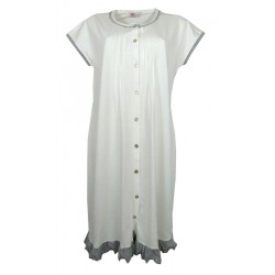 Camicia da notte donna manica corta in cotone aperta avanti Manuela 5250 panna