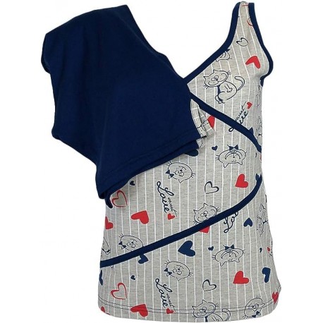 Pigiama donna estivo spalla larga pantaloncino corto Segreti gatto pois cuori