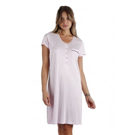 Camicia da notte donna estiva manica corta in viscosa Admas Ragno pois cuoricini