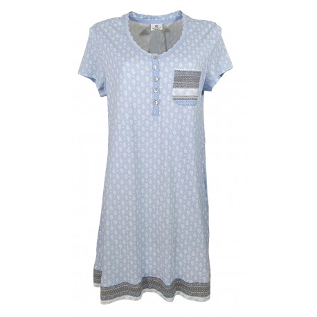 Camicia da notte Estiva donna in cotone e viscosa Admas 51475 rosa azzurro