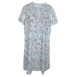 Camicia da notte mezza manica in cotone Bisbigli fiori 73839 celeste