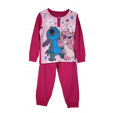 Pigiama lungo in cotone mezza stagione Disney Stitch rosa