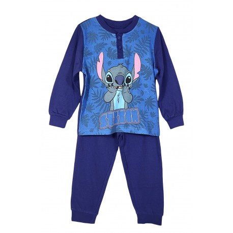 Pigiama lungo in cotone mezza stagione Disney Stitch blu