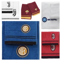 1+1 Asciugamano Viso + Ospite in spugna Squadre Napoli Roma Inter Juve Milan
