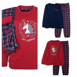 PIGIAMA Family donna uomo bimbo bimba Promise caldo cotone tartan Natale Unicorno