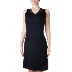 Sottoveste camicia da notte abito spalla larga in macramè Tramonte 549 nero