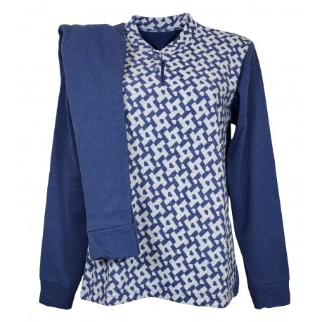  Pigiama invernale donna in punto milano felpato Angel's cuori blu Made in Italy