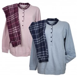  Pigiama in punto milano donna invernale felpato S2G scozzese Made in Italy 8985