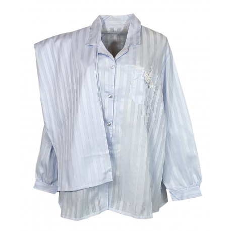  Pigiama donna lungo aperto avanti con collo in cotone batista Ragno cielo 58