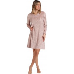  Camicia da notte donna manica lunga in pile coral Admas 61310 pois rosa