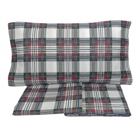 Lenzuola matrimoniale 2 piazze in cotone Zambaiti Tartan Kilt grigio