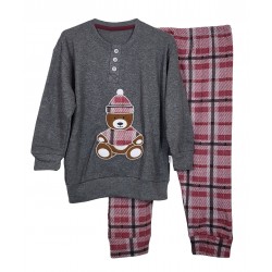 Pigiama bambino bimbo in caldo cotone invernale Irge IK395 Teddy Tartan orsetto