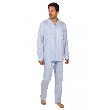  Pigiama uomo lungo aperto avanti con colletto cotone maglina estivo Admas 54281
