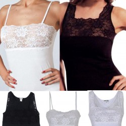  Canottiera maglia donna Top con pizzo Impose spalla stretta e larga in cotone