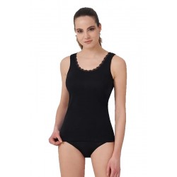 Canottiera Canotta spalla larga in cotone ricamato macrame' Fraly DF0606 Nero