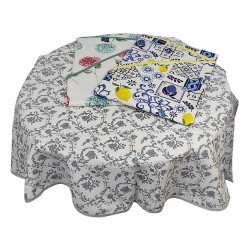 Tovaglia rotonda per tavolo rotondo Vingi in cotone cm 180 fiori limoni vietri