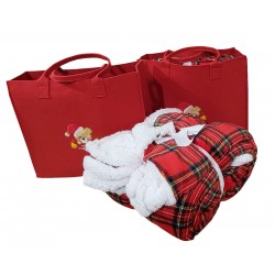 Plaid Coperta matrimoniale pile agnellato sherpa con borsa Tartan Natale rosso