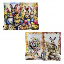 Sei Strofinacci in cotone rettangolari stampa digitale Pasqua ovetti coniglietti