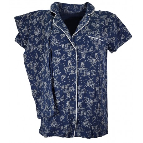  Pigiama donna Aperto con colletto mezza manica pantalone lungo Cotone Coveri