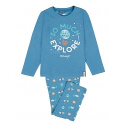 Pigiama lungo bambino ragazzo bimbo cotone estivo Mr Wonderful Pianeti 56685 blu