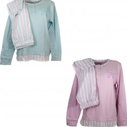 Pigiama tuta donna lungo in cotone leggero estivo primaverile Angel's a righe