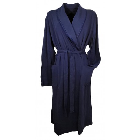  Vestaglia Donna in caldo cotone interlock sciallata con cintura Vilfram 50 blu