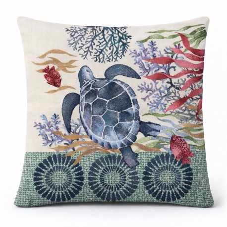 Cuscino Arredo Con Imbottitura Gobelin Karì 45x45 cm Tartaruga Coralli