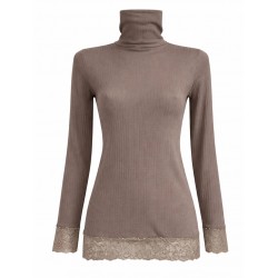 Maglia Donna Manica Lunga Tramonte a Costine Collo Alto Balza in Pizzo