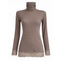 Maglia Donna Manica Lunga Tramonte a Costine Collo Alto Balza in Pizzo